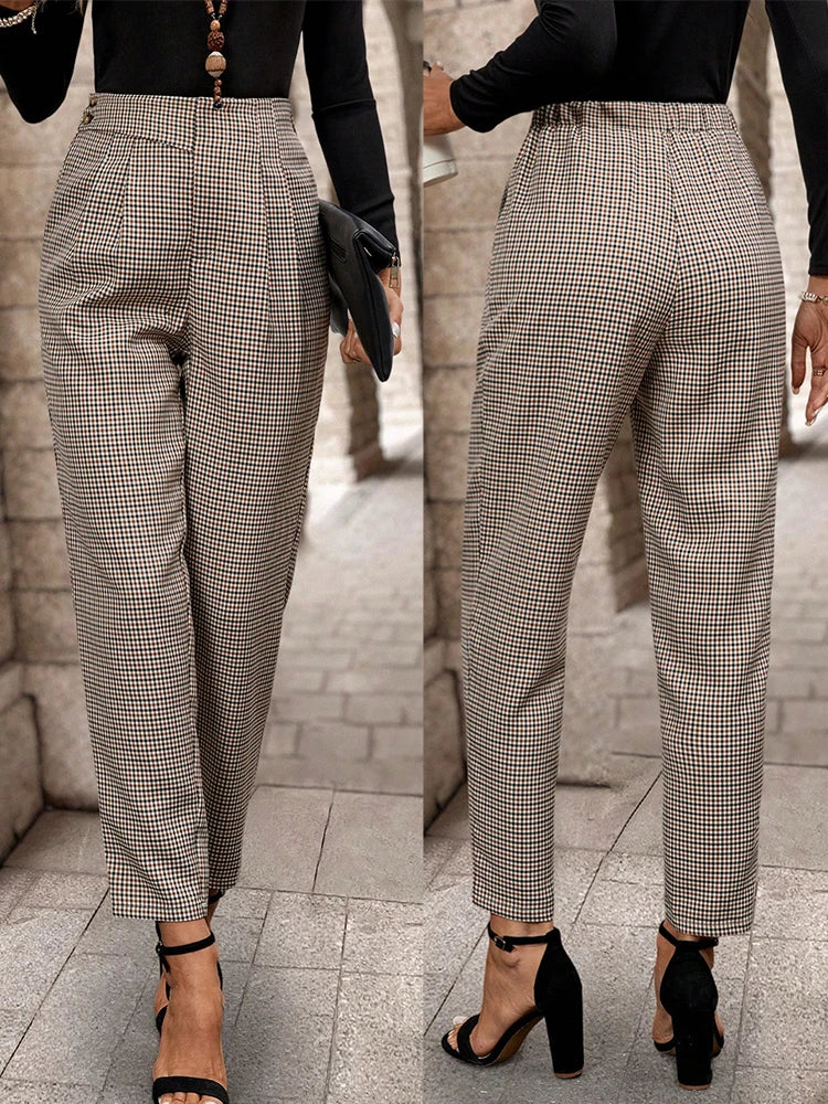 Simple Plaid Wide-Leg Pants, Loose, Versatile, Commuter-Friendly, Elegant and Fashionable Trousers