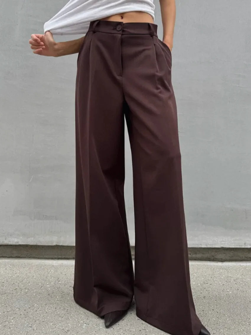 Parc Fee Fashion Loose Coffee Office Women Pants 2025 Casual High Waist Wide Trousers Elegant Full Length Pants Female Clothing